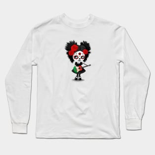 Sugar Skull Girl Playing Italian Flag Guitar Long Sleeve T-Shirt